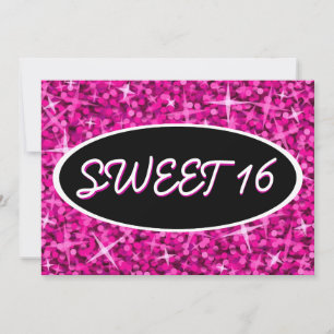 Glitz Pink "Sweet 16" schwarze ovale Einladung