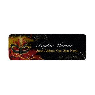 Glitz Rot & Gold Feder Masken Adressetiketten