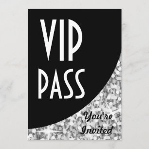 Glitz "Silber" schwarze Kurve "VIP Pass" Einladung