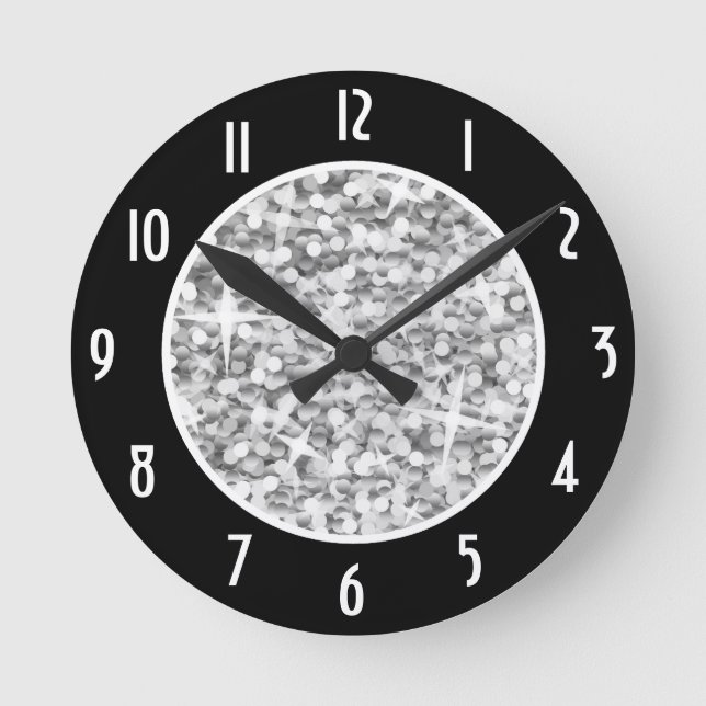 Glitz "Silver" Black 'Numbers' Uhr rund (Vorderseite)