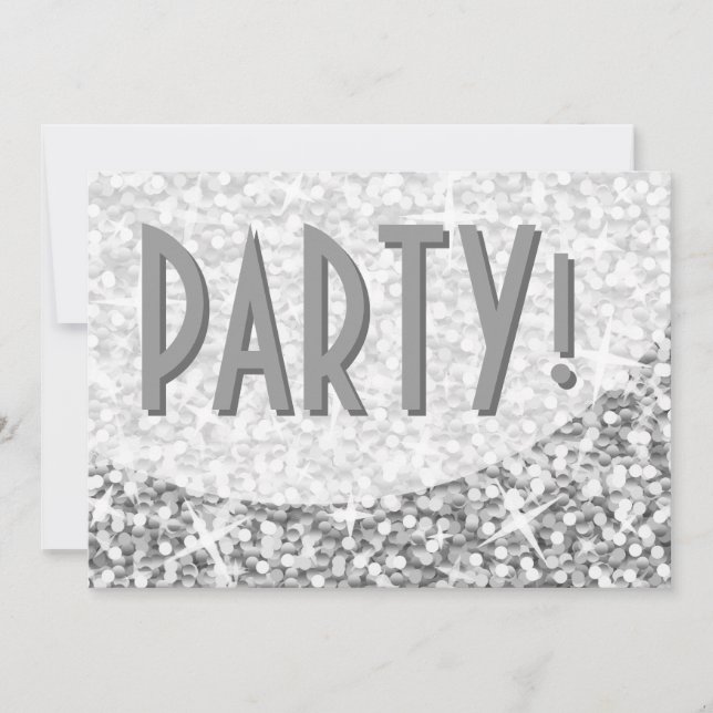 Glitz "Silver" Kurve 'Party!'Einladung Einladung (Vorderseite)