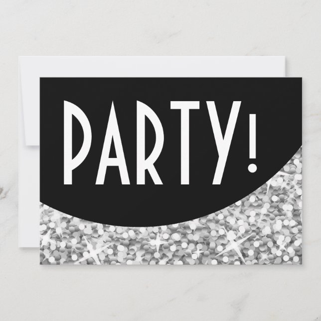 Glitz "Silver" schwarze Kurve 'Party' Einladung! Einladung (Vorderseite)