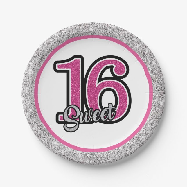 Glitz und Glam Sweet 16 Partyware Pappteller (Vorderseite)
