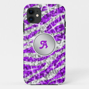 Glitz Zebra Lila monogramm iPhone Case 'silber'