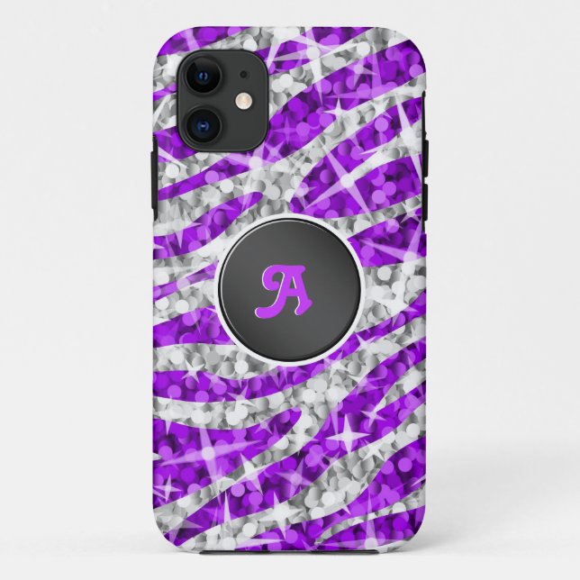 Glitz Zebra Lila monogramm iPhone Gehäuse schwarz Case-Mate iPhone Hülle (Rückseite)