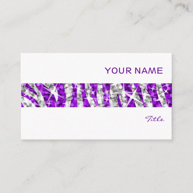 Glitz Zebra Lila Strip Visitenkarte weiß (Vorderseite)