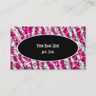 Glitz Zebra Pink Black Oval Visitenkarte