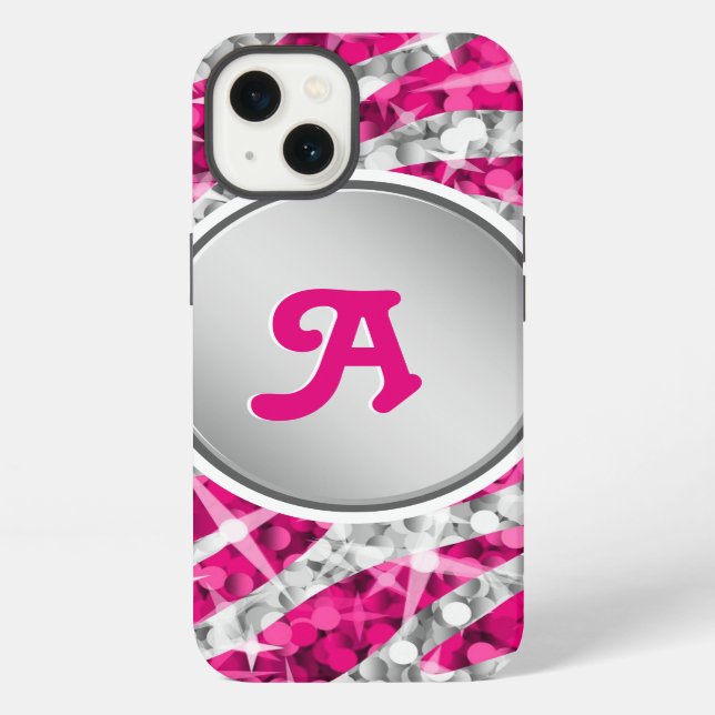 Glitz Zebra Pink Druck Monogramm Silber iPhone Hülle (Rückseite)