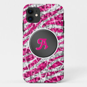Glitz Zebra Pink Monogramm iPhone schwarz Case-Mate iPhone Hülle