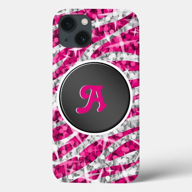 Glitz Zebra Pink Monogramm schwarz Case-Mate iPhone Hülle (Rückseite)