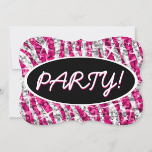 Glitz Zebra Pink 'Party', schwarze ovale Klammer Einladung