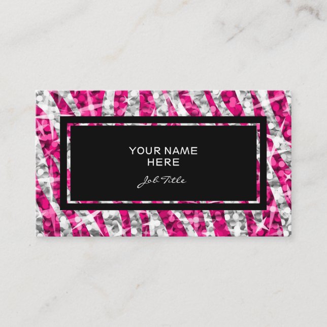 Glitz Zebra Pink Rechteck Visitenkarte schwarz (Vorderseite)
