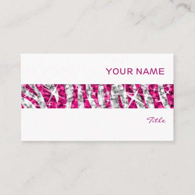 Glitz Zebra Pink Strip Visitenkarte weiß (Vorderseite)