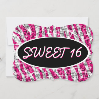 Glitz Zebra Pink 'Sweet 16' schwarze ovale Klammer Einladung