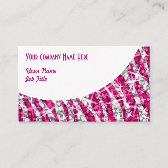 Glitz Zebra Pink weiße Kurve Visitenkarte (Vorderseite)