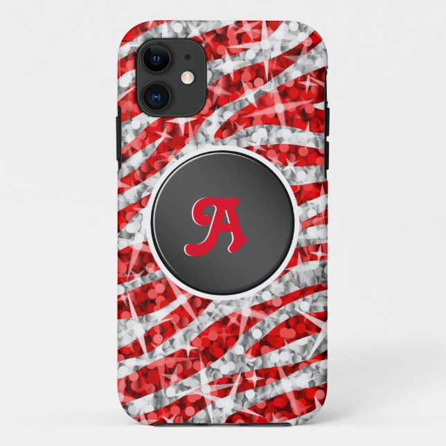 Glitz Zebra Rotes Monogramm iPhone schwarz Case-Mate iPhone Hülle (Rückseite)