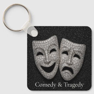 Glitzende Comedy- und Tragödien-Drama-Maske Schlüsselanhänger