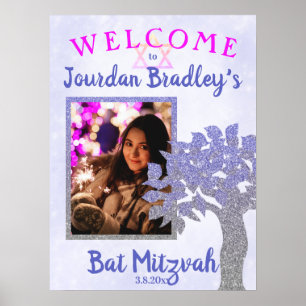 Glitzender Baum Bat Mitzvah Willkommensschild Poster
