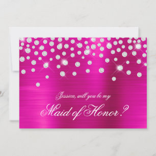 Glitzender Diamant Heißrosa Folie Maid of Honor Einladung