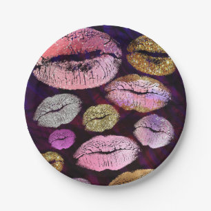 Glitzender funkelnder Kuss Lippen Beauty Make-up P Pappteller