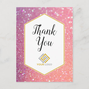 Glitzender rosa Dankeschön-Logo fürs Business Postkarte