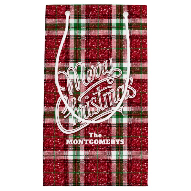 Glitzendes Weihnachts-Karomuster  Kleine Geschenktüte (Vorderseite)
