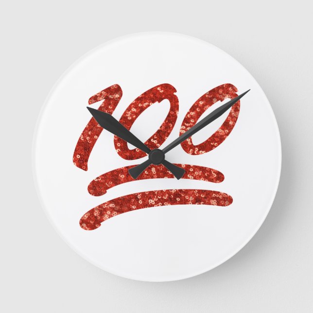 Glitzer 100 Emoji Runde Wanduhr (Vorderseite)