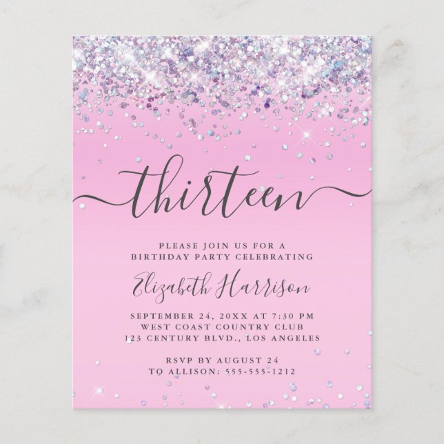 Glitzer 13. Geburtstagspartei Einladung (Vorderseite)