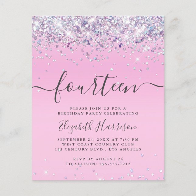 Glitzer 14. Geburtstagspartei Einladung (Vorderseite)