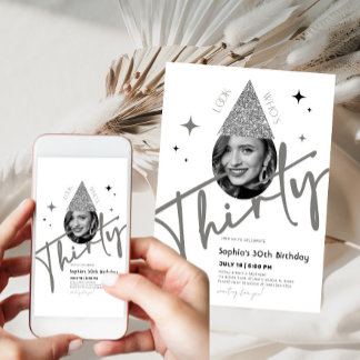 Glitzer 30. Geburtstag Einladung mit Foto
