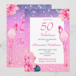 Glitzer 50 Fabulous Flamingo Pink Flora Geburtstag Einladung