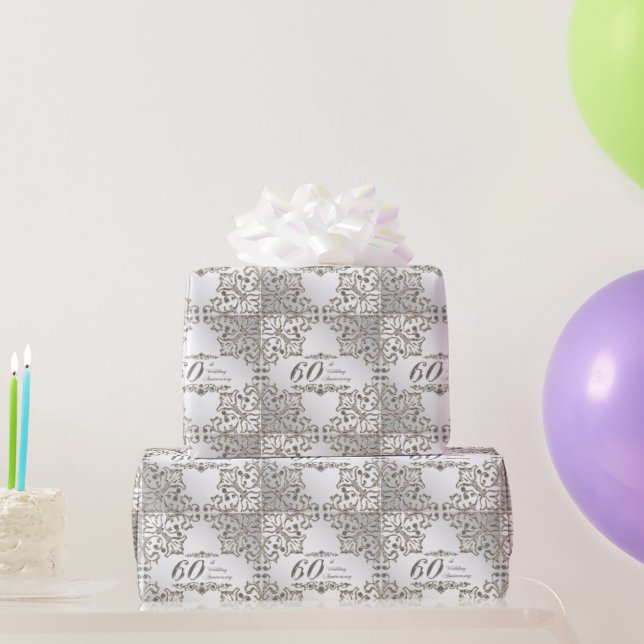 Glitzer 60. Diamant-Anniversary Wrapping Paper Geschenkpapier (Partygeschenke)