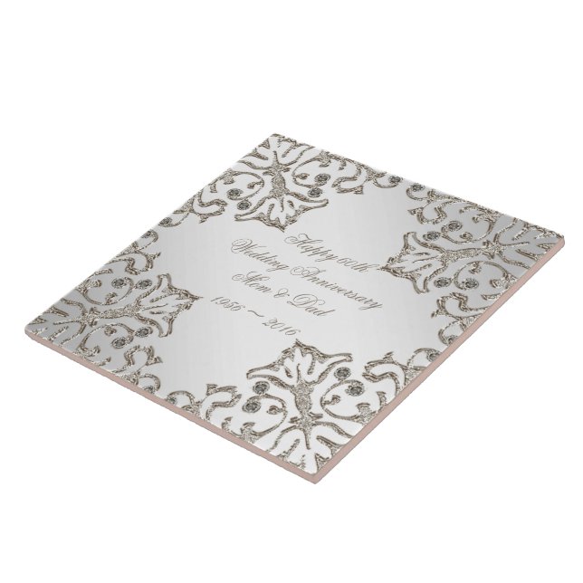 Glitzer 60. Diamond Wedding Anniversary Tile Fliese (Seite)
