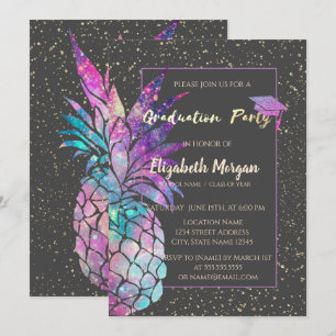 Glitzer-Abschlusskappe, Ananas, Konfetti Einladung