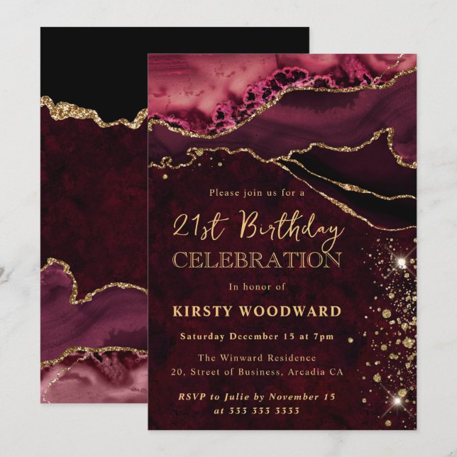 Glitzer Agate Birthday Einladung (Vorne/Hinten)