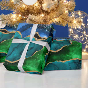 Glitzer Agate, Imitat für blaue und grüne Pfauenbä Geschenkpapier
