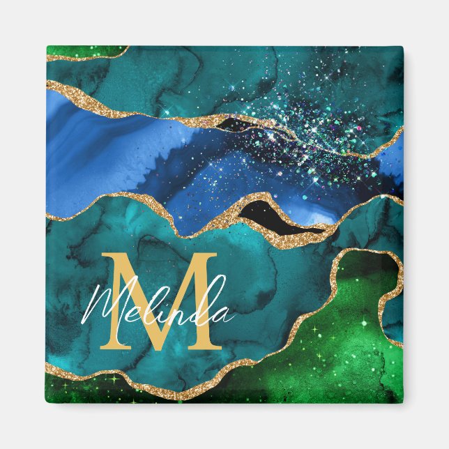 Glitzer Agate, Imitat für blaue und grüne Pfauenbä Magnet (Vorne)