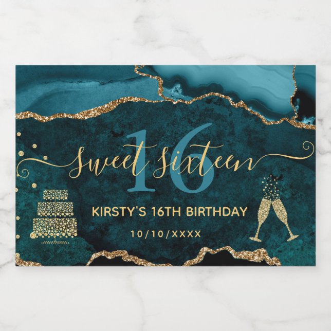 Glitzer Agate Marble Sweet aquamarin & Gold Imitat (Einzelnes Label)