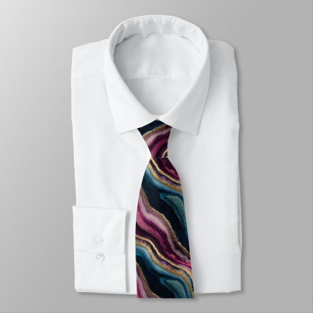 Glitzer Agate Pink Cyan Neck Tie Krawatte (Gebunden)
