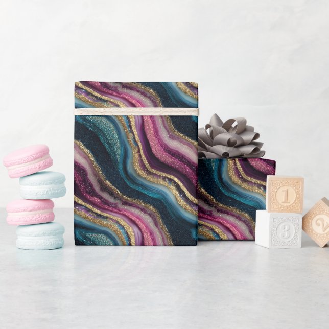 Glitzer Agate Pink Cyan Wrapping Paper Roll Geschenkpapier (Babyparty)
