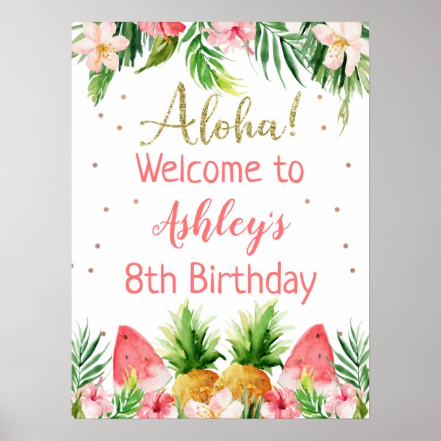 Glitzer Aloha Floral Frucht Geburtstag Willkommen Poster (Vorne)
