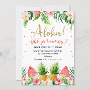 Glitzer Aloha Tropische Flora und Obst Geburtstag Einladung