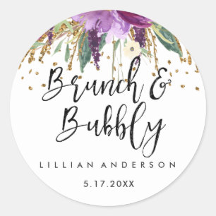 Glitzer Amethyst Brunch und Bubbly Brautparty Runder Aufkleber