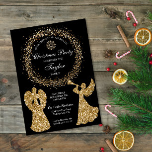 Glitzer Angel Weihnachts-Familienessen Party Einladung