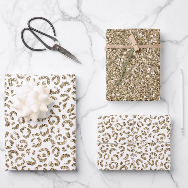 Glitzer Antiquitäten Gold Leopard Print           Geschenkpapier Set (Vorderseite)