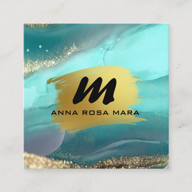 *~* Glitzer AP66 Luxe TURQUOISE GOLD Agate QR Quadratische Visitenkarte (Vorderseite)