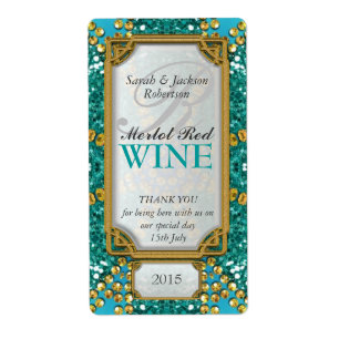 Glitzer Aquamarin Gold Custom Wine Flaschen Labels