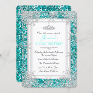 Glitzer Aquamarin Silver Winter Wonderland Sweet 1 Einladung
