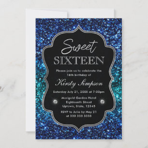 Glitzer "aquamarin und Blauer Ozean" Sweet 16 Einladung
