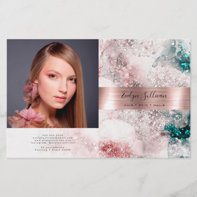 Glitzer Aquarell Rose Goldfolie zweifach Broschüre (Vorderseite)